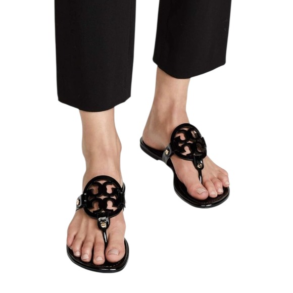 Tory Burch Black Miller Patent Leather Thong Sandals  Size 8.5 M - Picture 1 of 10